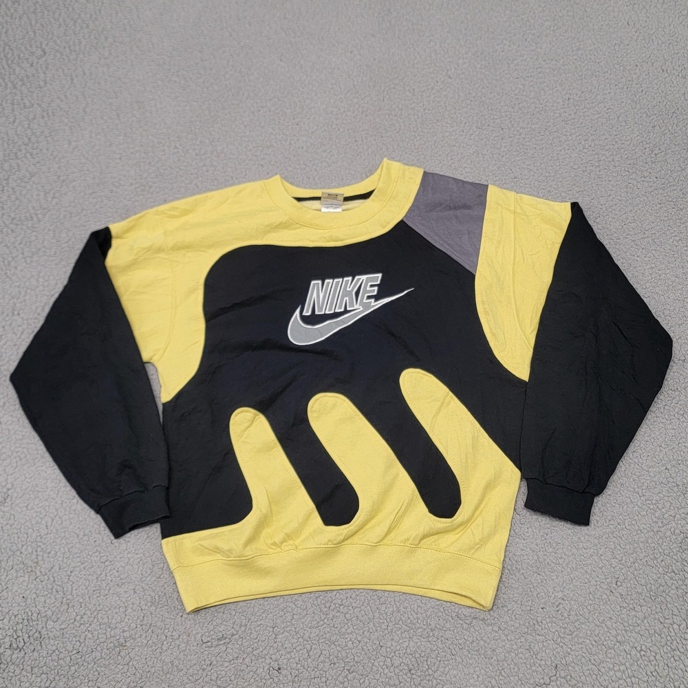 Vintage Nike Sweatshirt Mens Large Yellow Black Hand Graphic Fleece Crewneck 90s